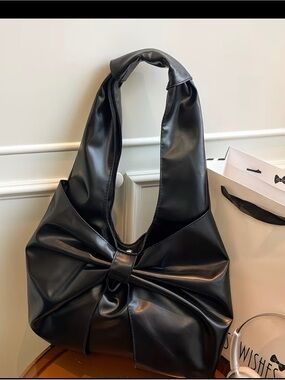 Bow-Front Black Shoulder Tote